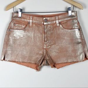 7 For All Mankind Peach/Gold Foil Denim Shorts